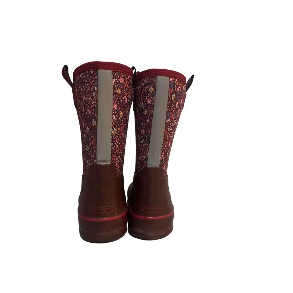 Lands End Burgundy Floral Youth/Adolescent Weather Boots Size 3